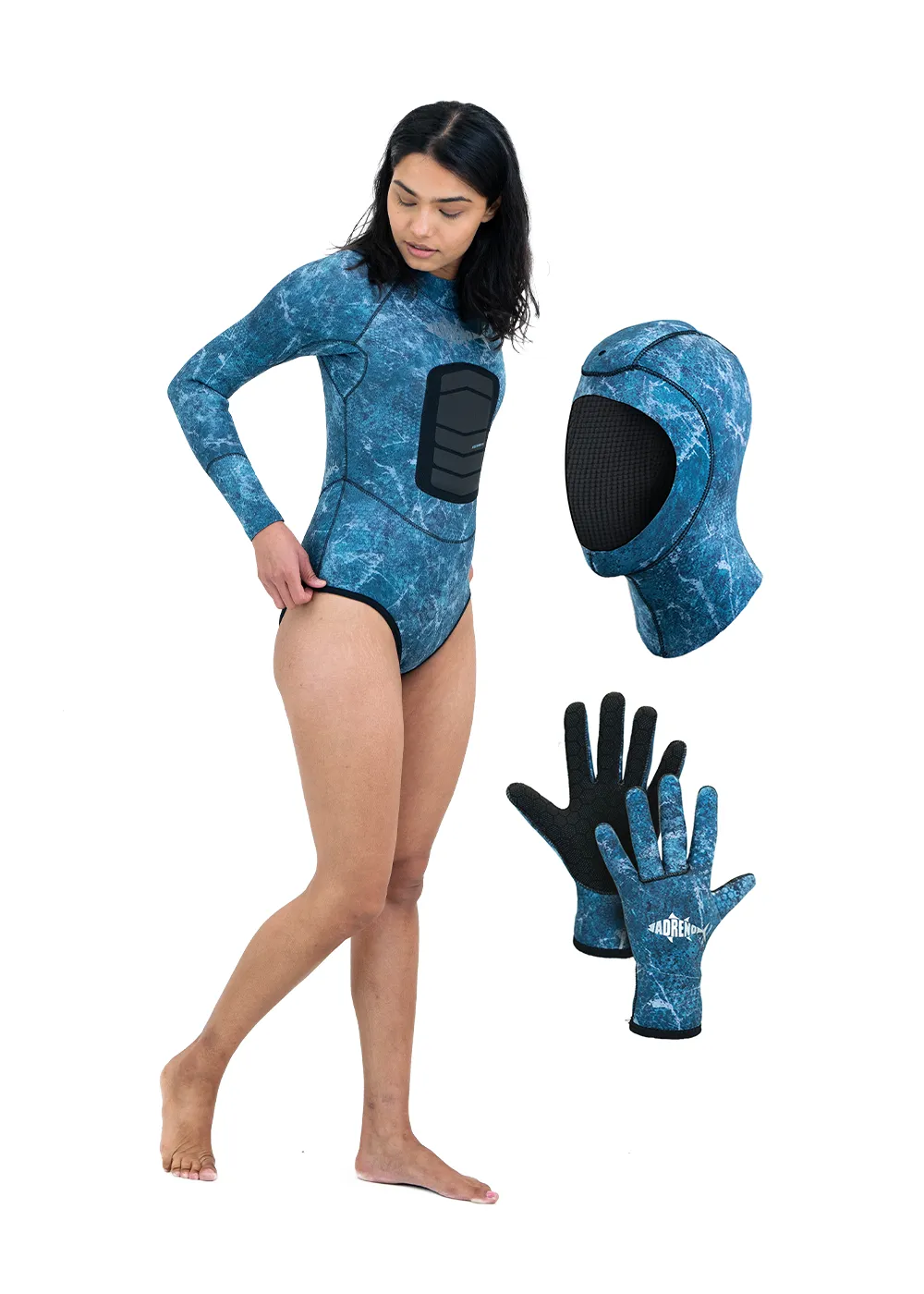 Adreno Womens Ascension 2.5mm Spring Suit, Diving Gloves, Diving Hood - Combo