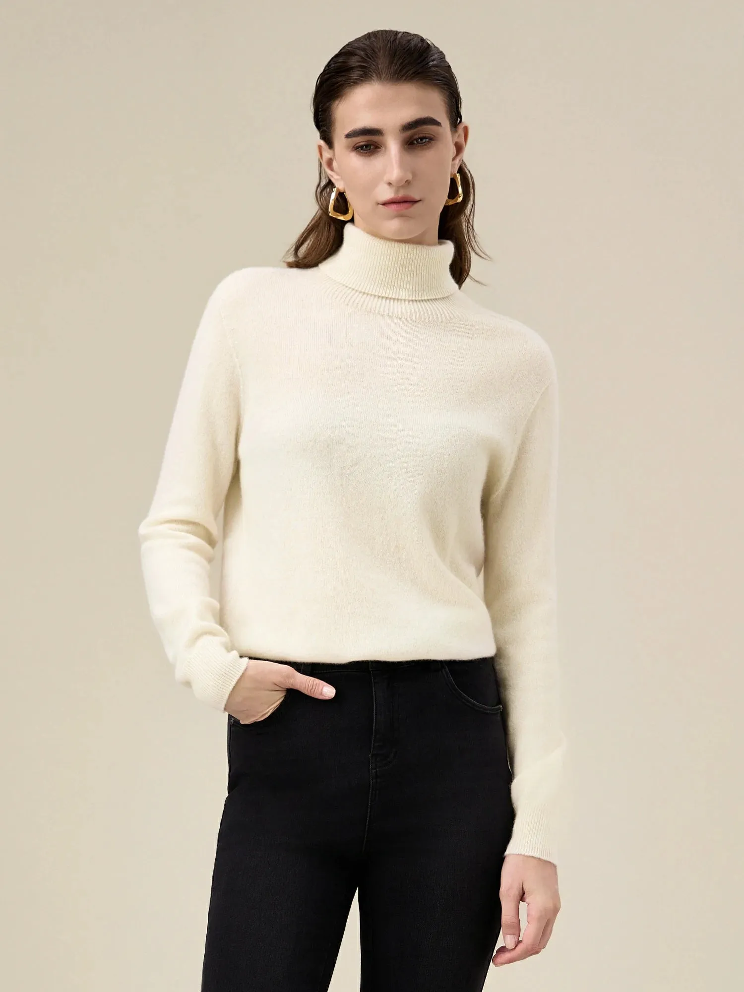 Amoretu Women's 90.9% Cashmere Turtleneck Knitted Sweater