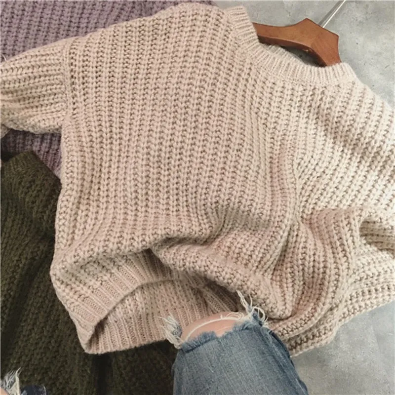 Autumn Winter Knitted Sweater Pull Femme Oversize Loose Long Sleeve Solid Color Long Warm Sweater Jumper For Women