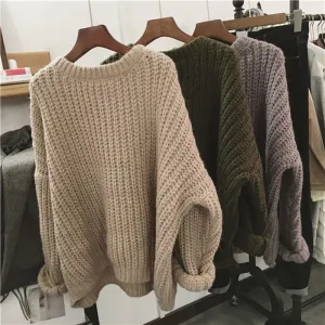 Autumn Winter Knitted Sweater Pull Femme Oversize Loose Long Sleeve Solid Color Long Warm Sweater Jumper For Women