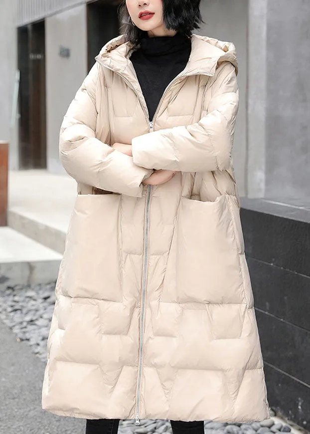 Beige warm Duck Down coat Zip Up Winter