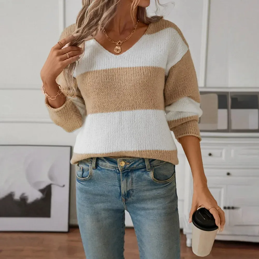 Bicolor Striped Off Shoulder Knit Sweater