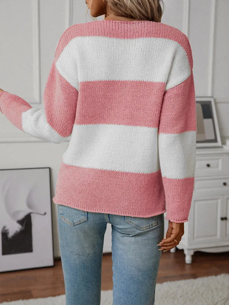 Bicolor Striped Off Shoulder Knit Sweater