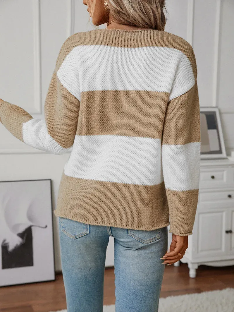 Bicolor Striped Off Shoulder Knit Sweater