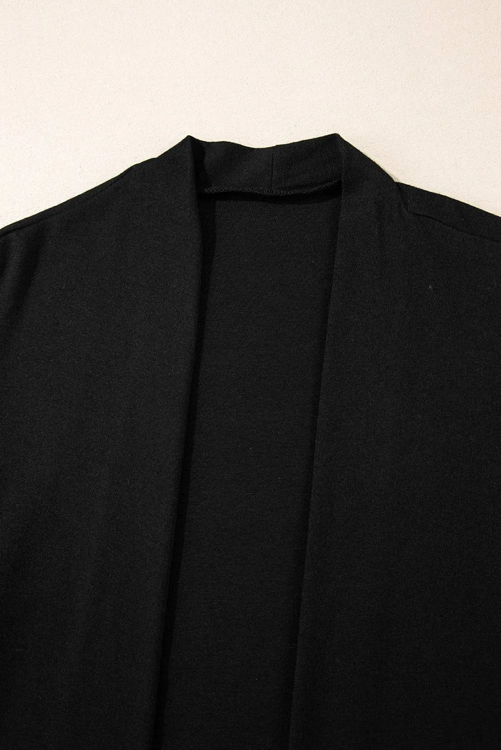 Black Solid Colour Open Front Cardigan with Pocket