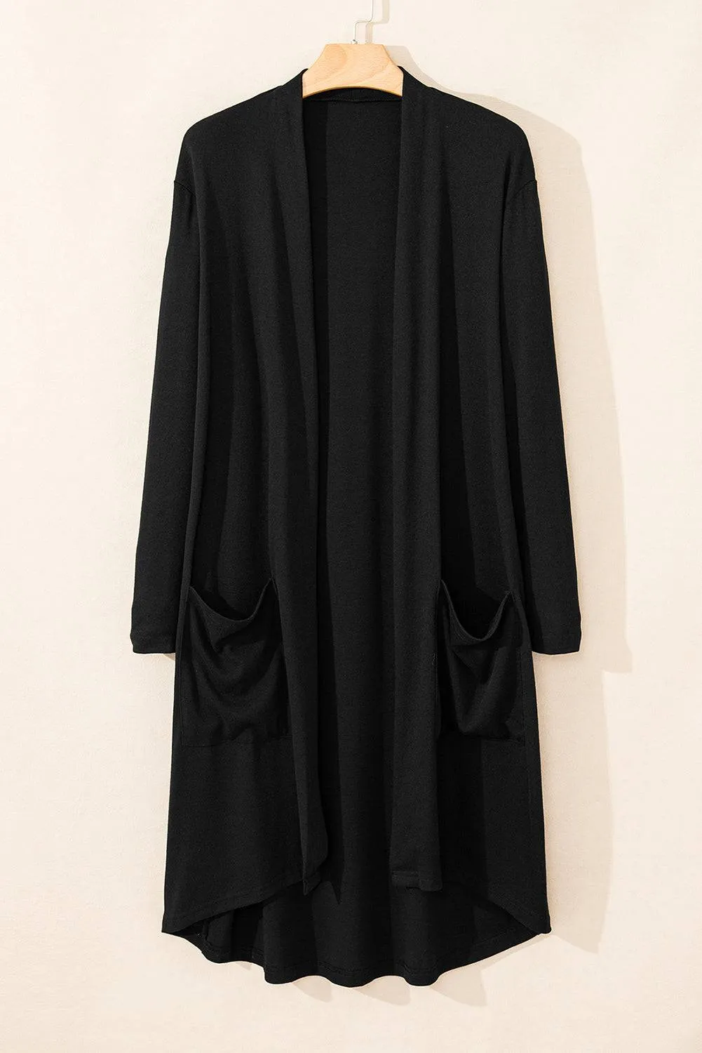 Black Solid Colour Open Front Cardigan with Pocket