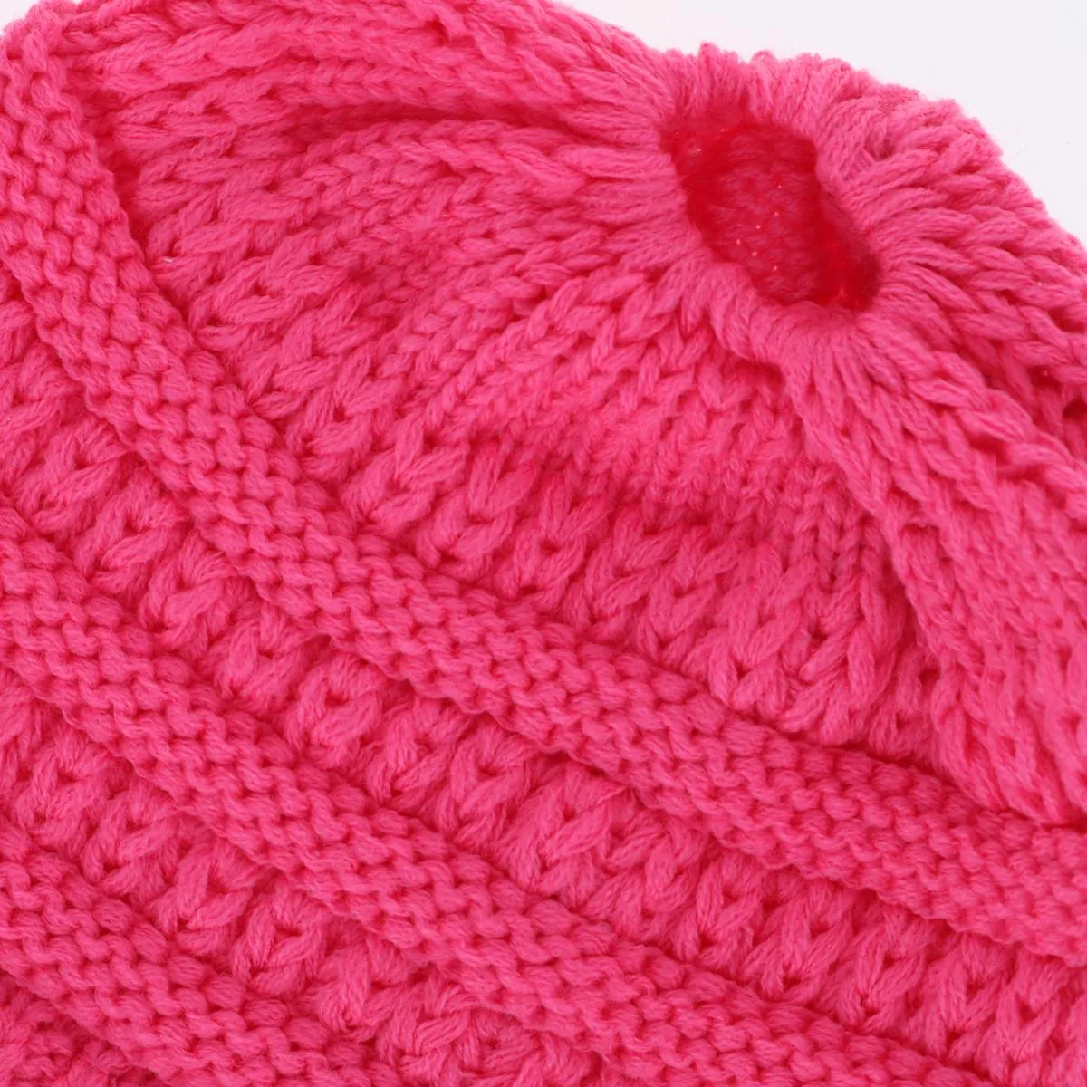 C.C Girl's One Size Fits Most Pony Tail Solid Cable Knit Winter Beanie