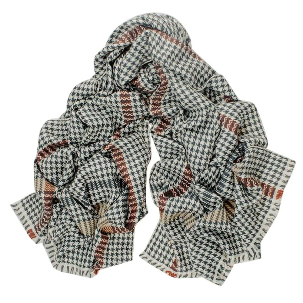 Charcoal and Ivory Houndstooth Cashmere Shawl