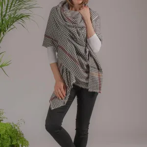 Charcoal and Ivory Houndstooth Cashmere Shawl