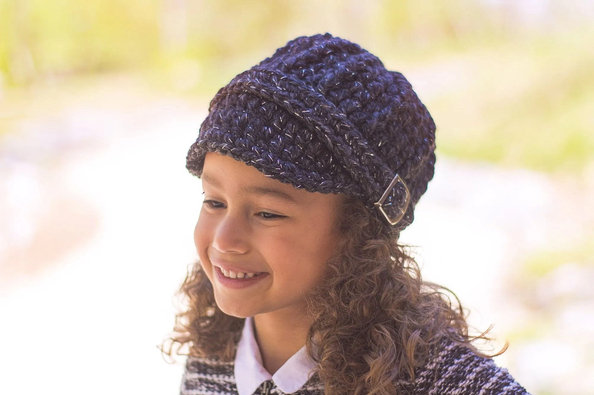 Charcoal sparkle buckle beanie winter hat