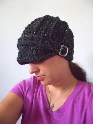 Charcoal sparkle buckle beanie winter hat