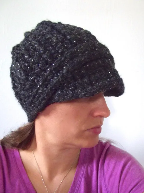 Charcoal sparkle buckle beanie winter hat