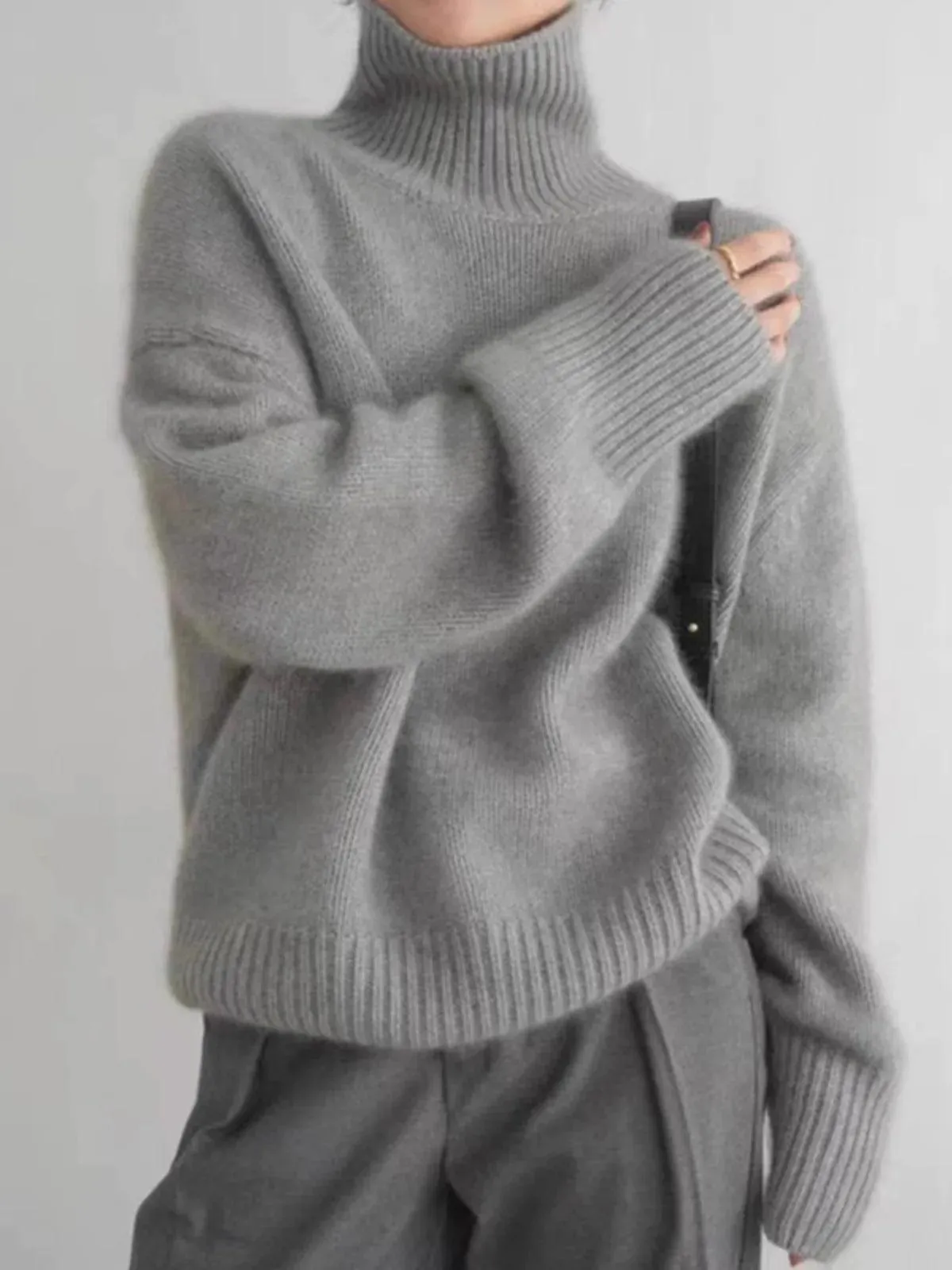 Chic High Neck Cashmere Knit Sweater for Women