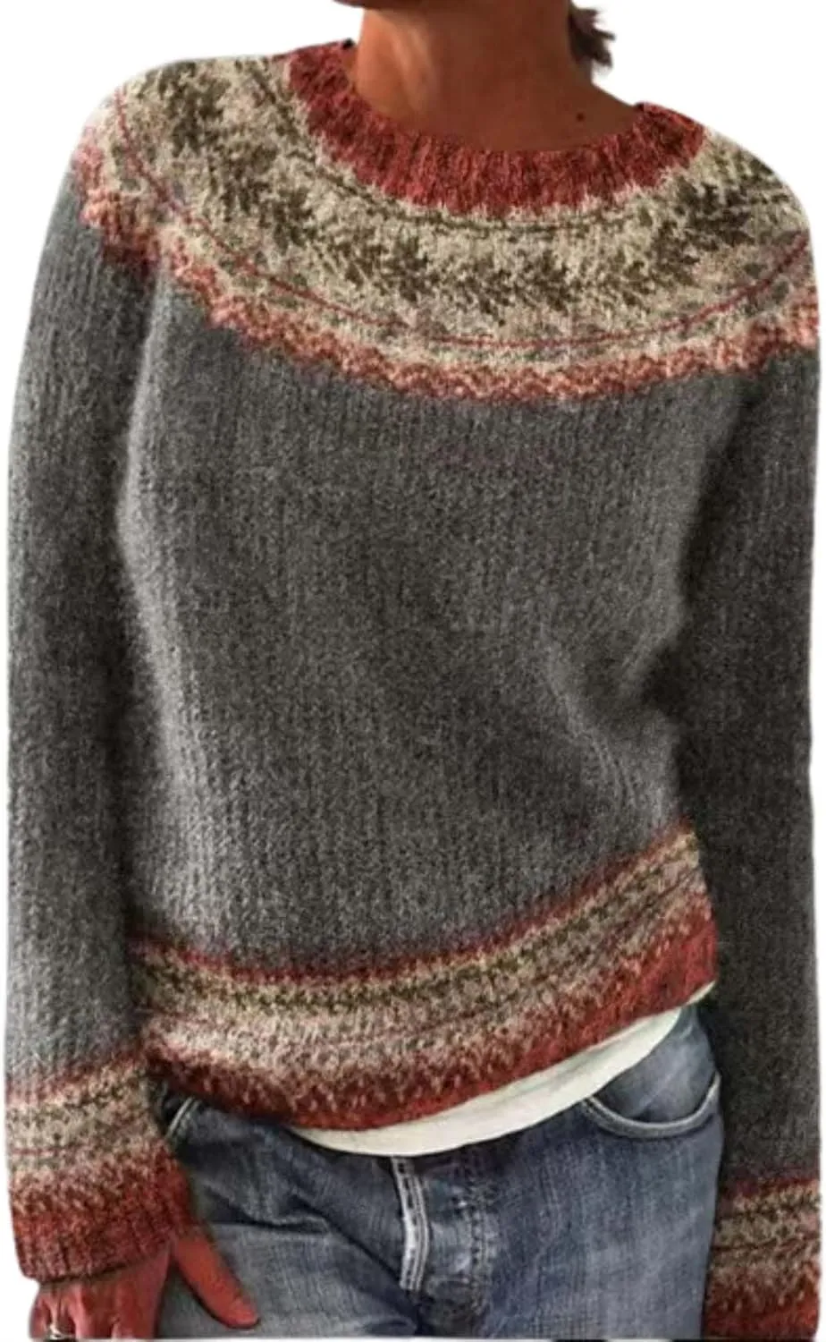 Chunky Knit Long Sleeve Crew Neck Sweater