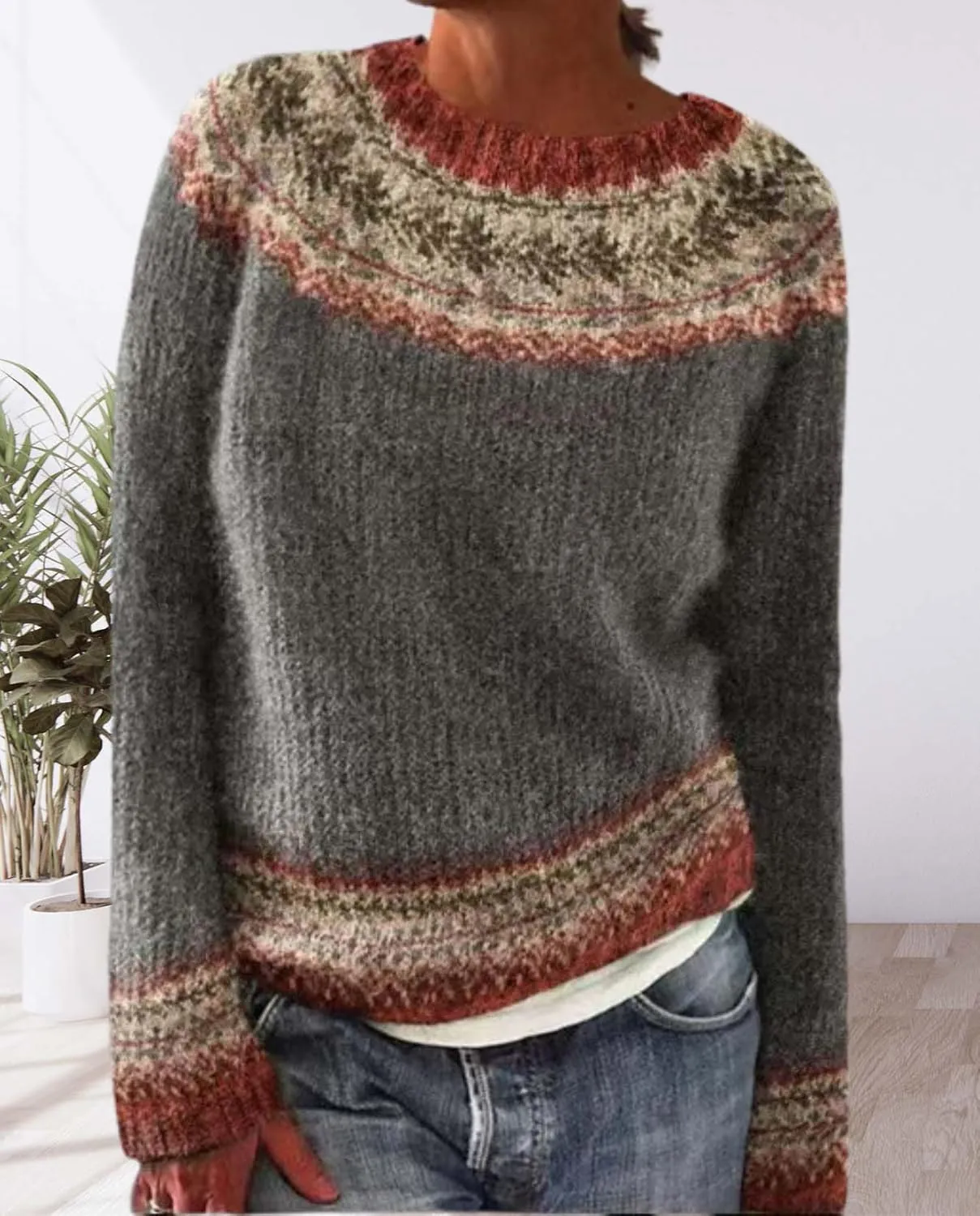 Chunky Knit Long Sleeve Crew Neck Sweater