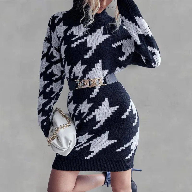 Cozy Chic: Women's High Neck Knit Dress for Effortless Elegance