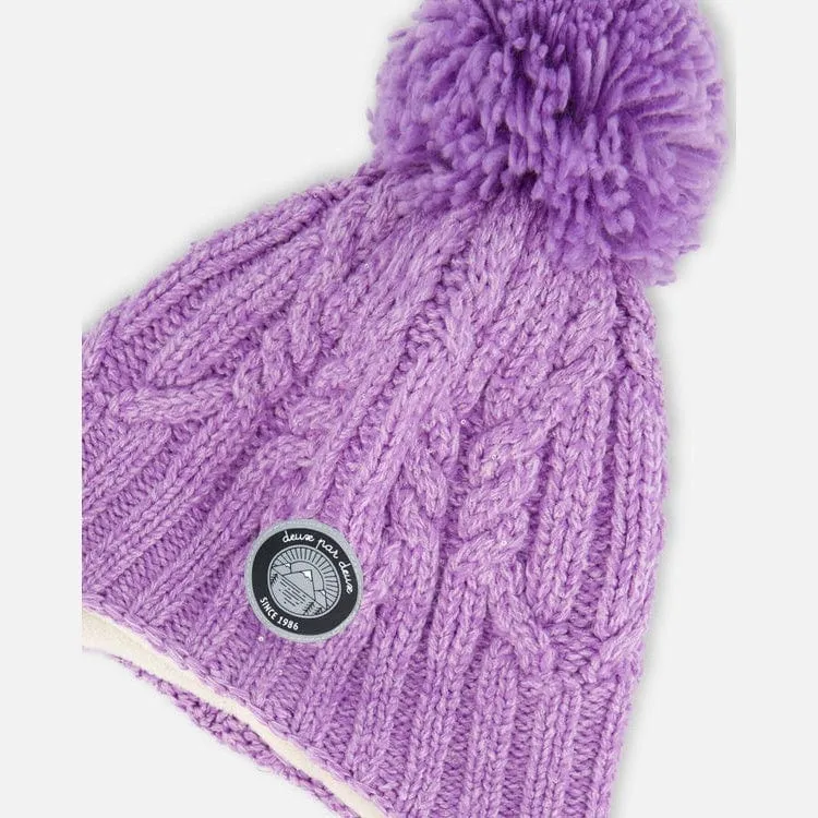 Deux Par Deux Peruvian Knit Hat with Pompom - Beetroot Purple