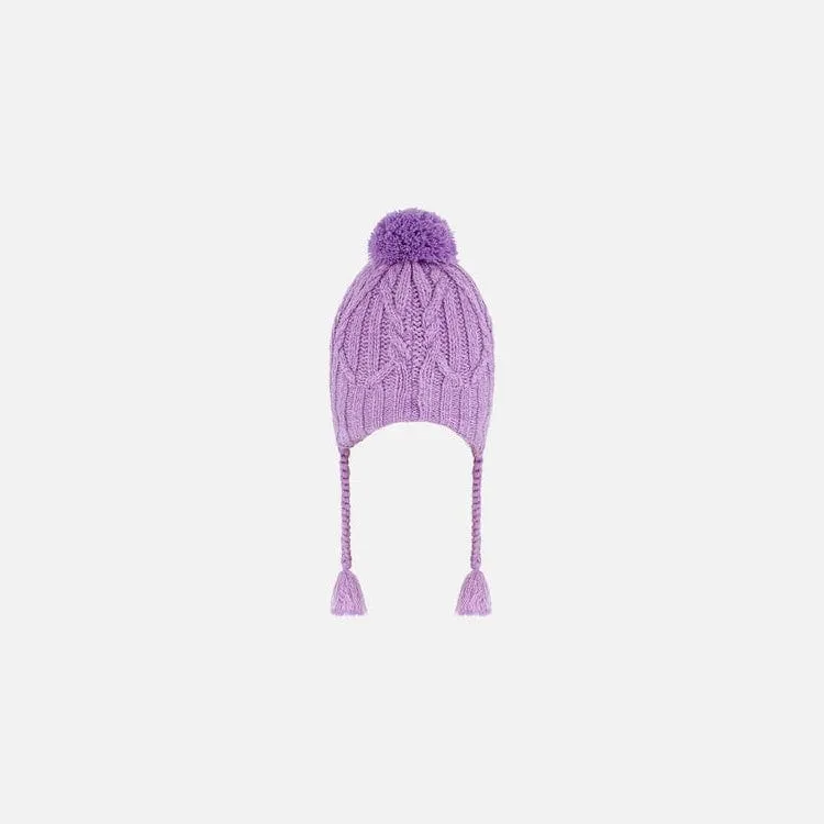 Deux Par Deux Peruvian Knit Hat with Pompom - Beetroot Purple