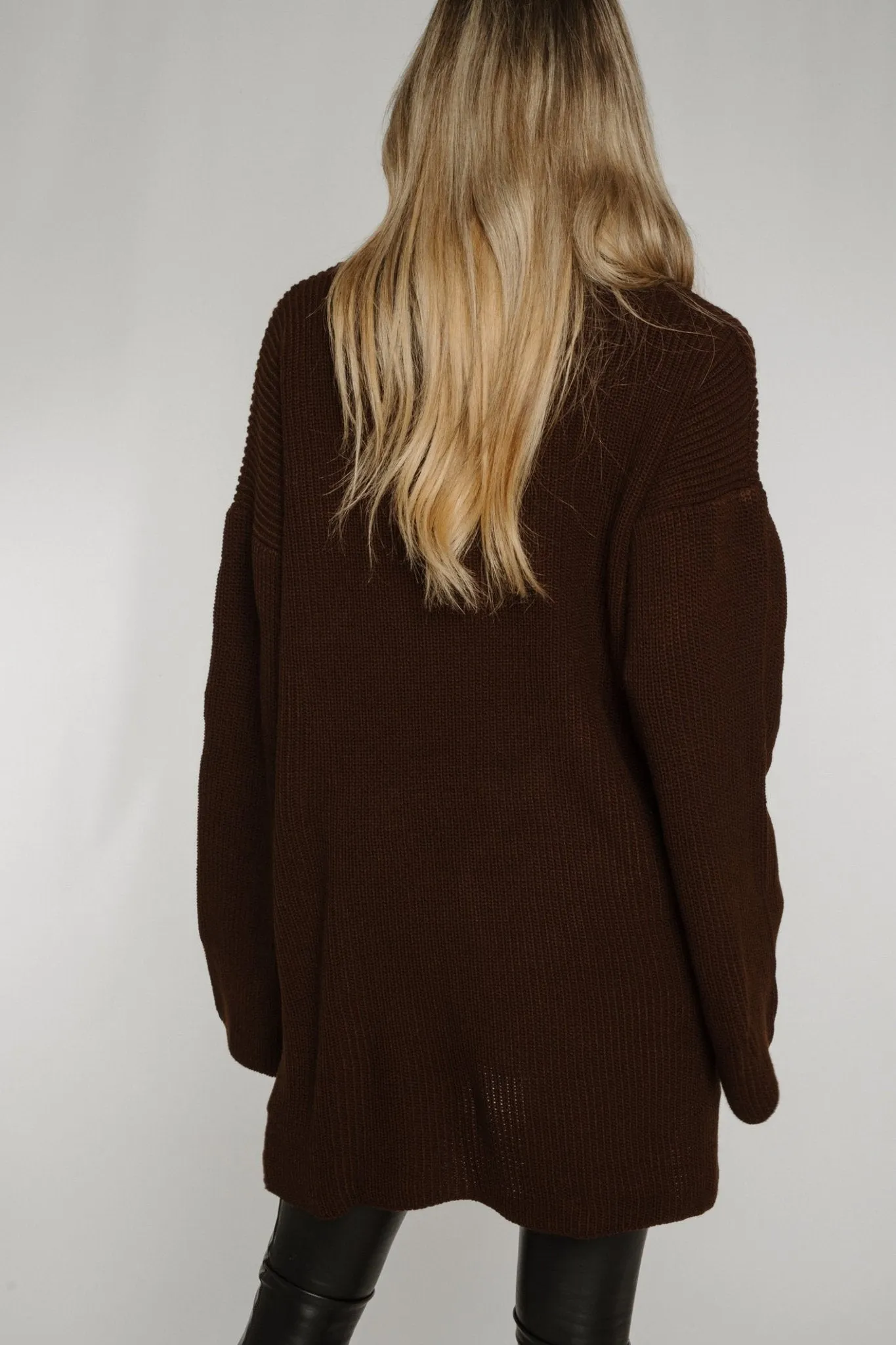 Ella Longline Polo Neck Jumper In Chocolate