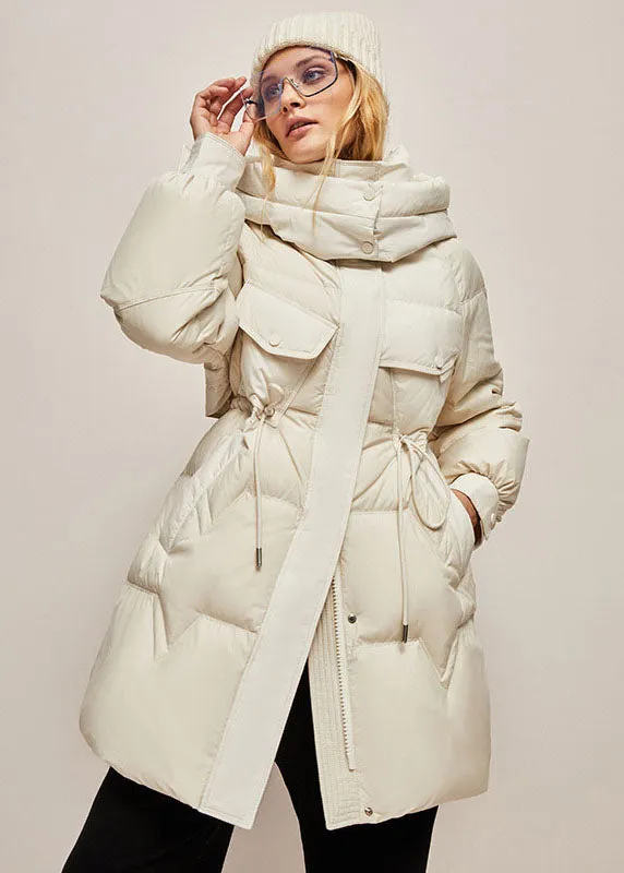 Fine White Hooded Drawstring Warm Duck Down Down Coat Winter