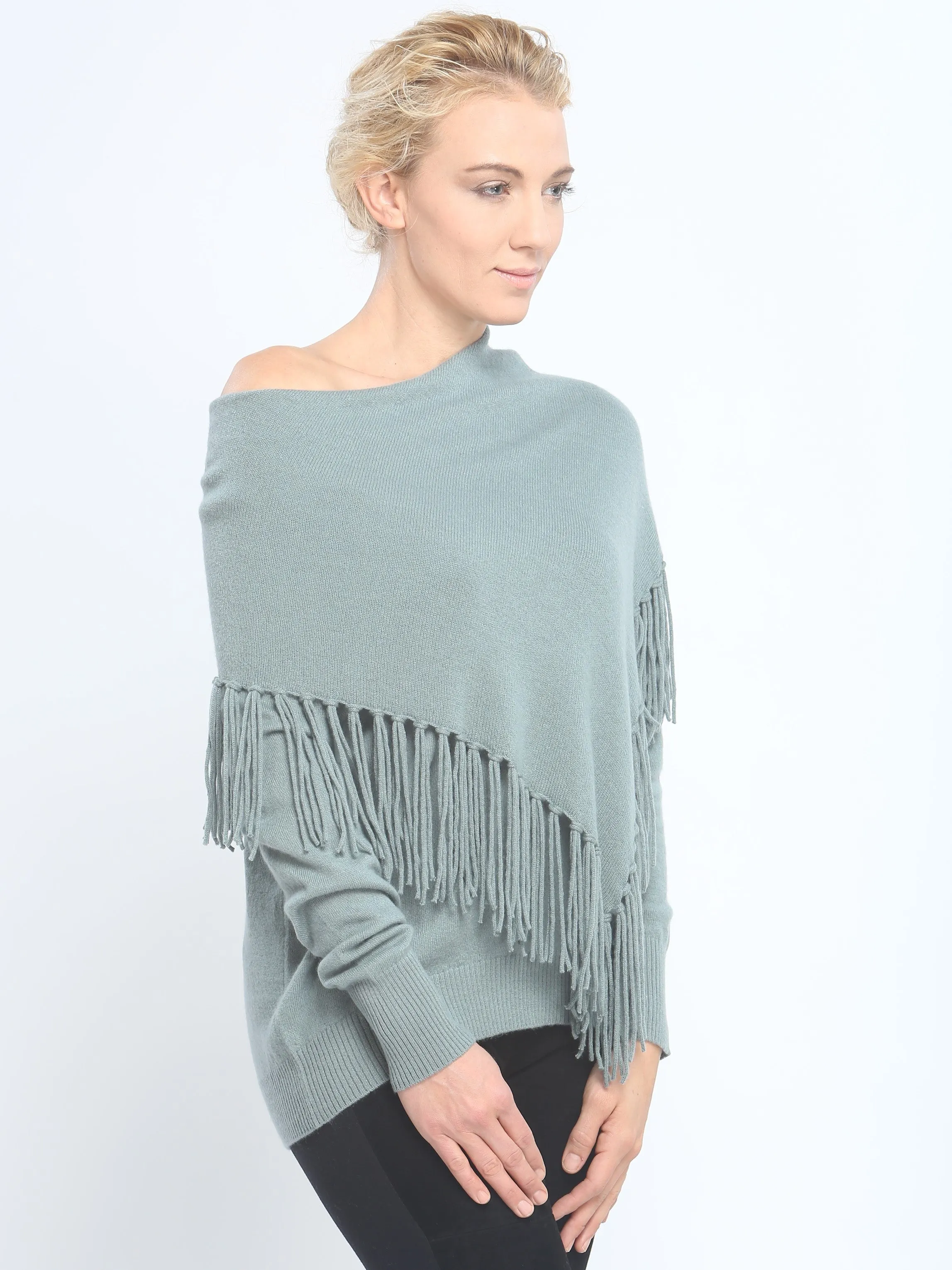 Fringed Cowl Neck Pullover