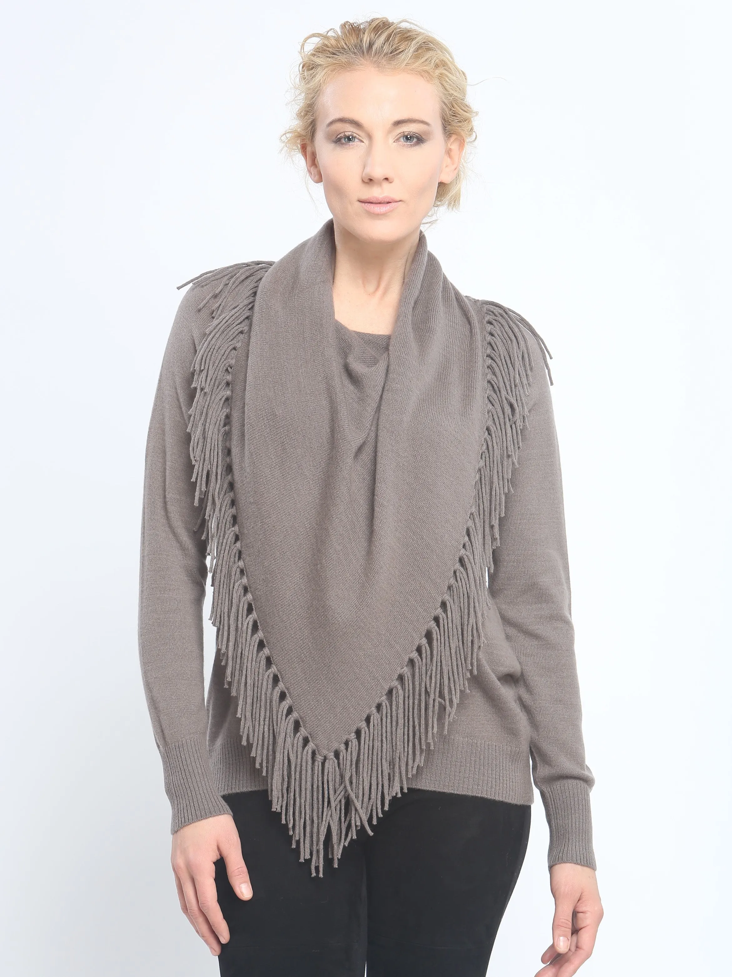 Fringed Cowl Neck Pullover