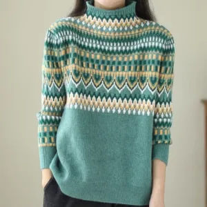 Geometric Print Turtleneck Sweater