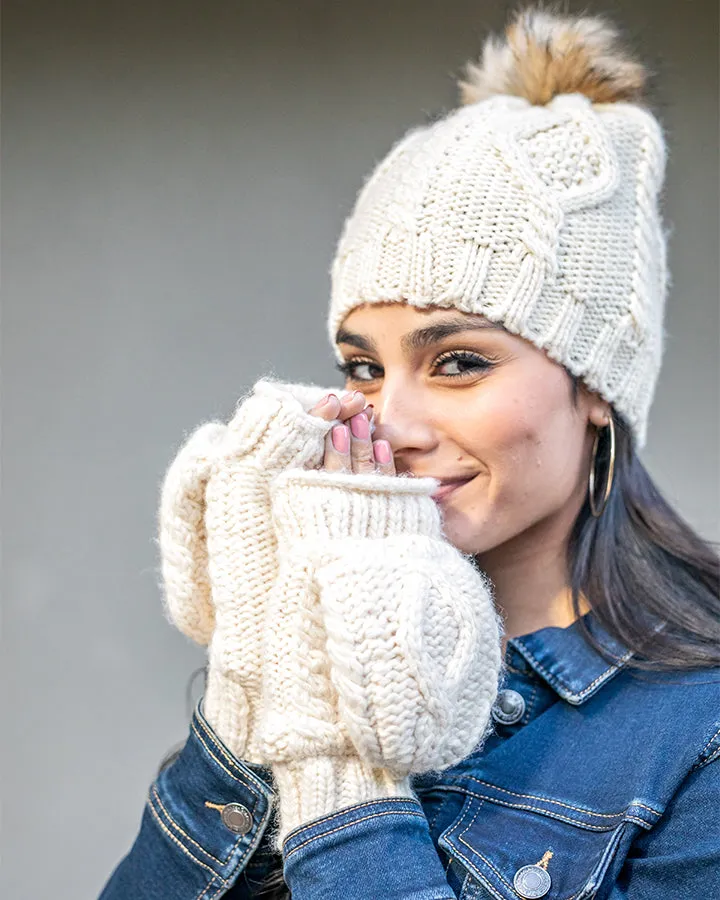 Grace & Lace Cream Cable Knit Beanie