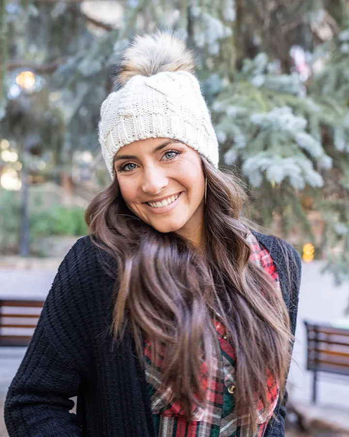 Grace & Lace Cream Cable Knit Beanie