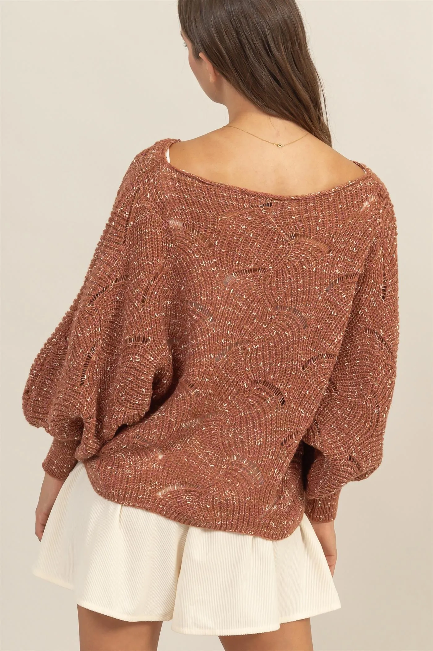 HF25A287-Pointelle Chunky Knit Sweater