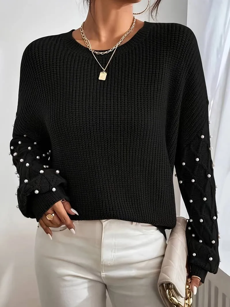 Jasmine - Stylish and Comfortable Knitted Sweater with Beaded Sleeves for Women