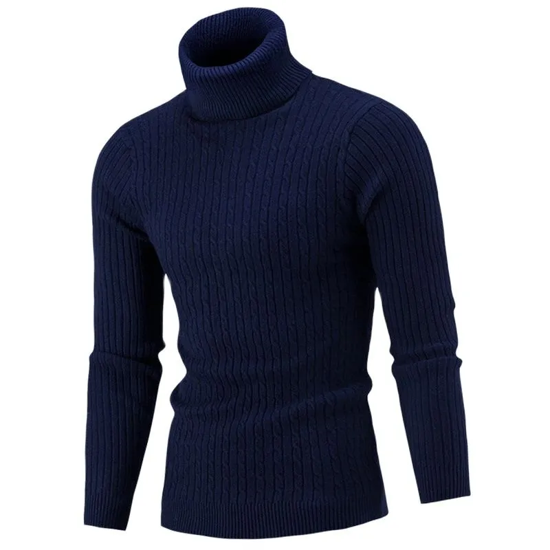 Mens Turtleneck Sweater Knitting Pullovers Rollneck Knitted Sweater Warm Slim Fit Casual Sweatshirt