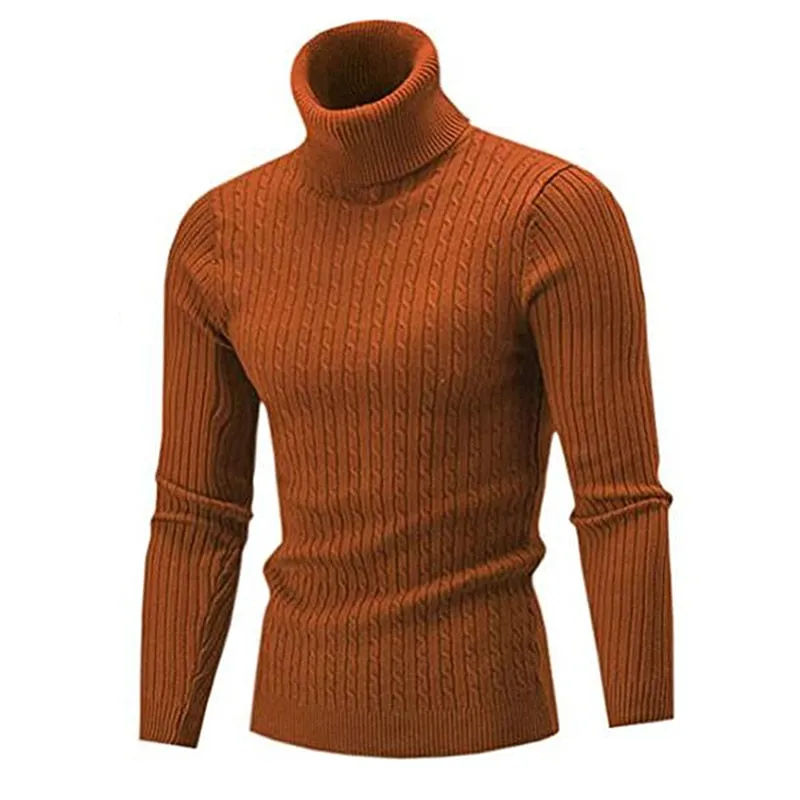 Mens Turtleneck Sweater Knitting Pullovers Rollneck Knitted Sweater Warm Slim Fit Casual Sweatshirt