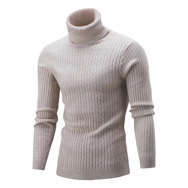 Mens Turtleneck Sweater Knitting Pullovers Rollneck Knitted Sweater Warm Slim Fit Casual Sweatshirt