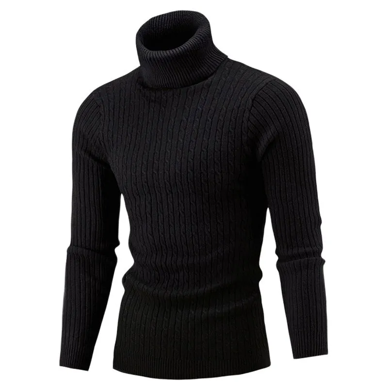 Mens Turtleneck Sweater Knitting Pullovers Rollneck Knitted Sweater Warm Slim Fit Casual Sweatshirt