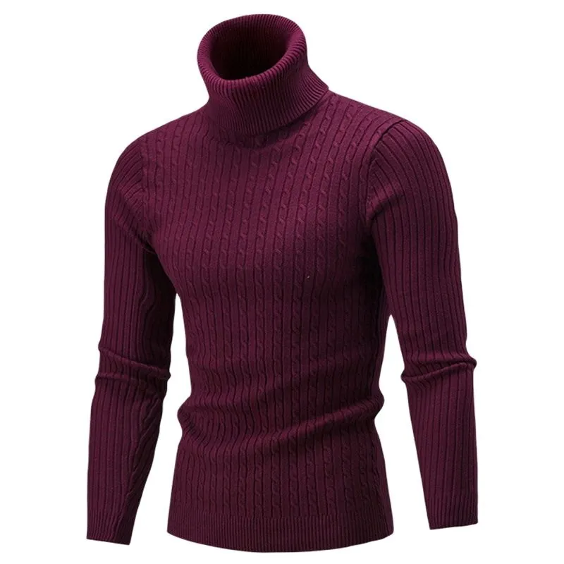 Mens Turtleneck Sweater Knitting Pullovers Rollneck Knitted Sweater Warm Slim Fit Casual Sweatshirt