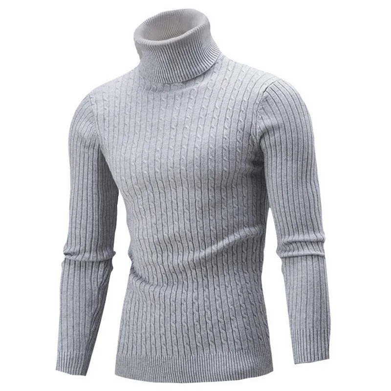 Mens Turtleneck Sweater Knitting Pullovers Rollneck Knitted Sweater Warm Slim Fit Casual Sweatshirt