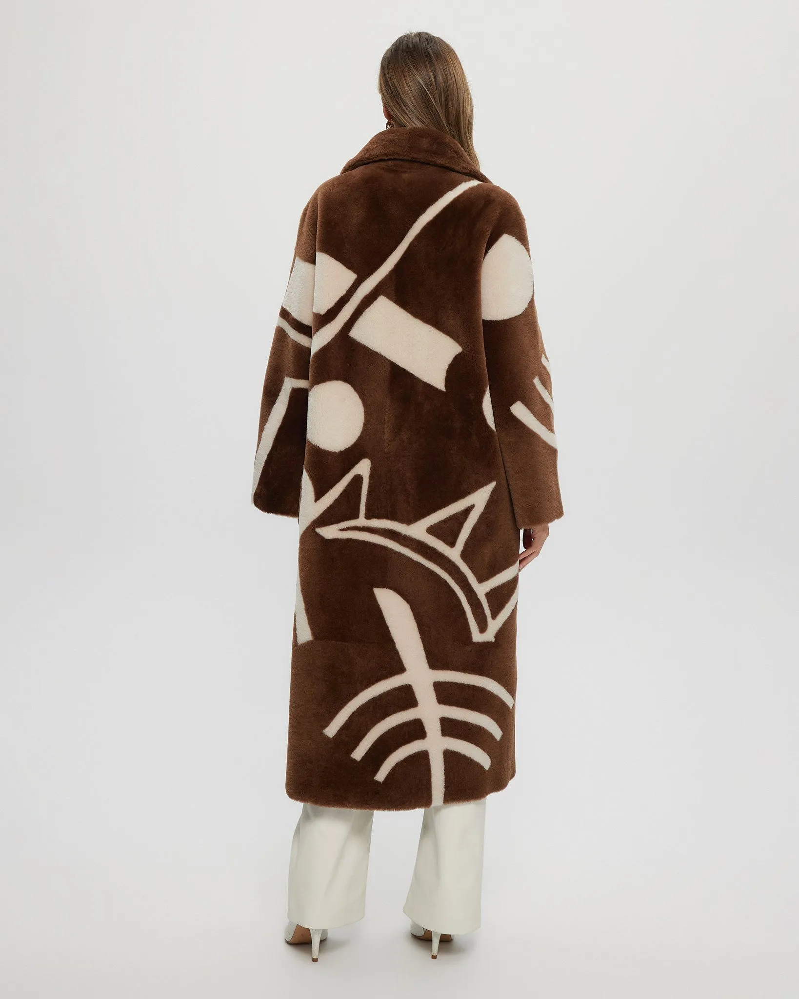 Merino Shearling Lamb Coat with Intarsia