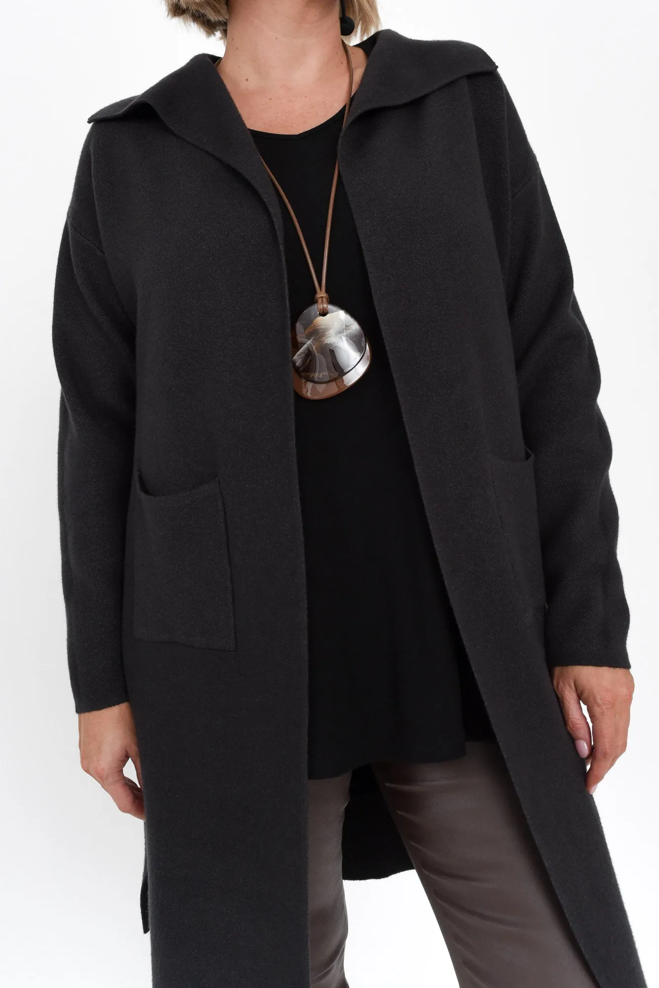 Michele Black Cotton Blend Longline Cardigan