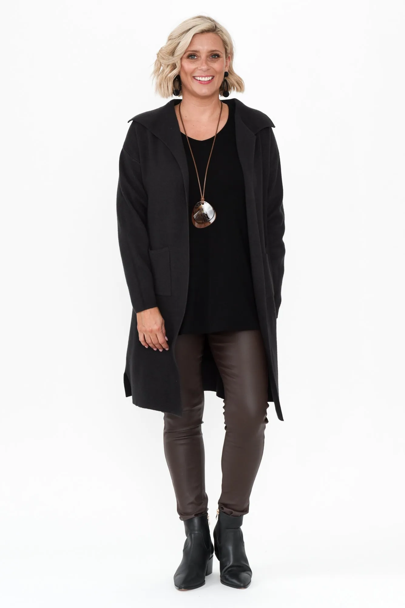 Michele Black Cotton Blend Longline Cardigan