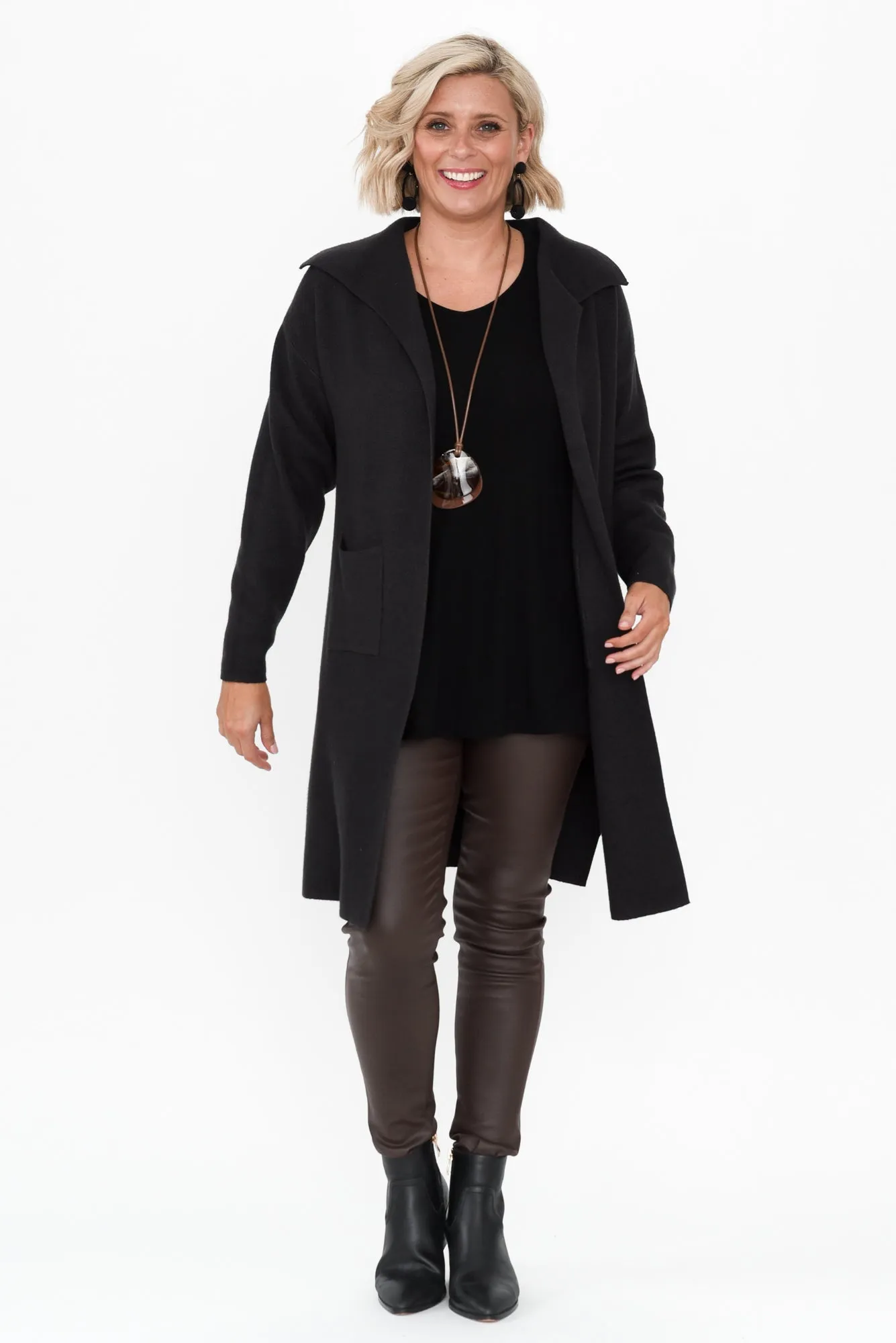 Michele Black Cotton Blend Longline Cardigan