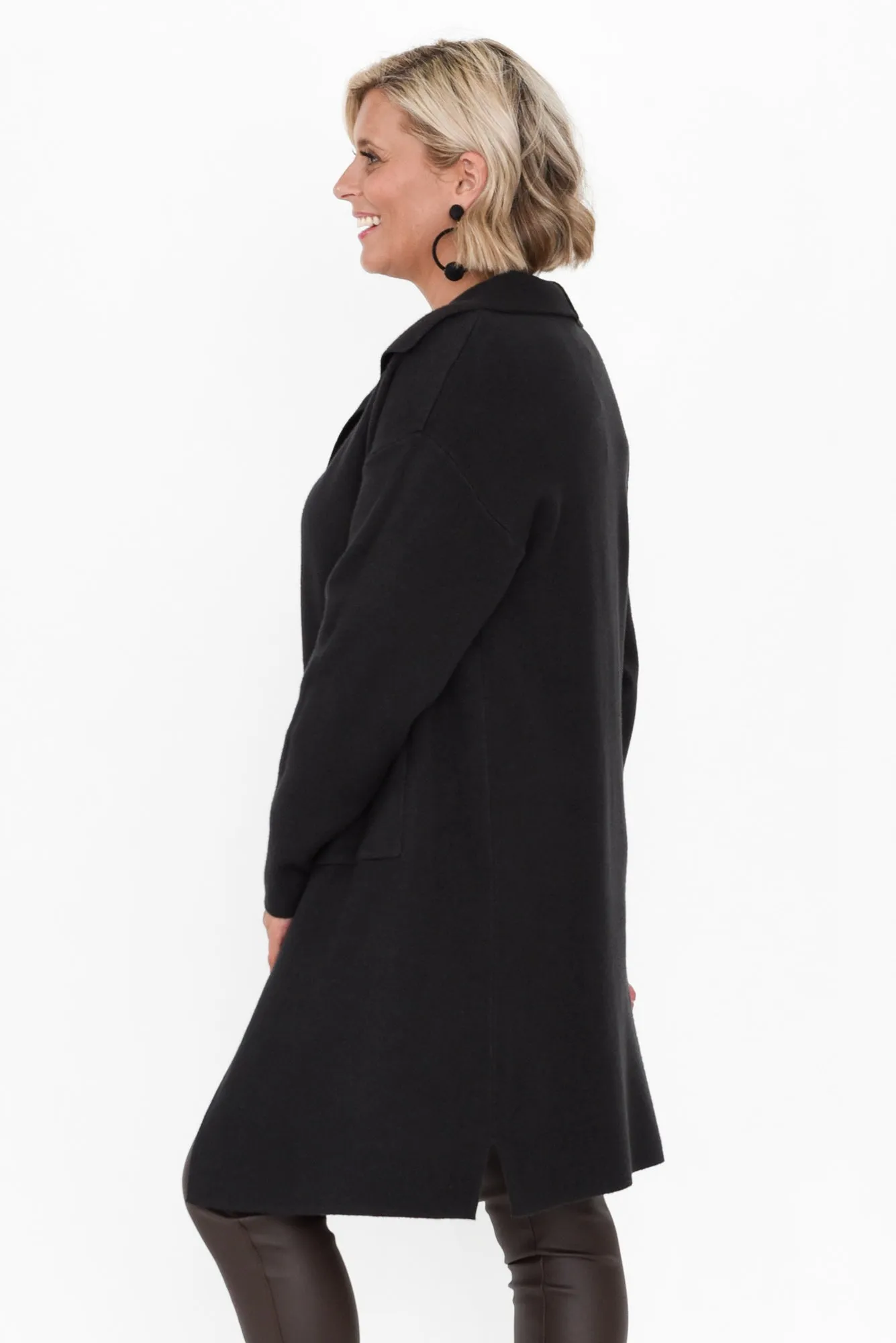 Michele Black Cotton Blend Longline Cardigan