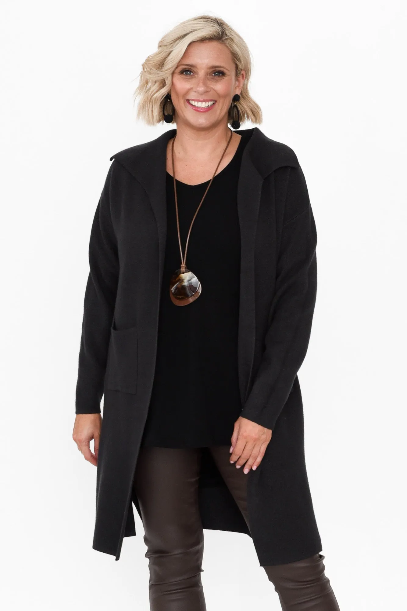 Michele Black Cotton Blend Longline Cardigan