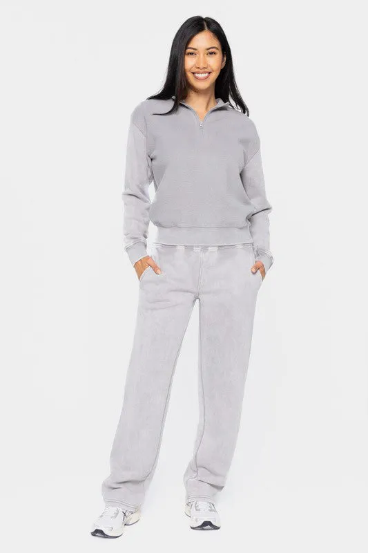 Mono B Elastic Waist Fleece Pants with Pockets - Light Gray