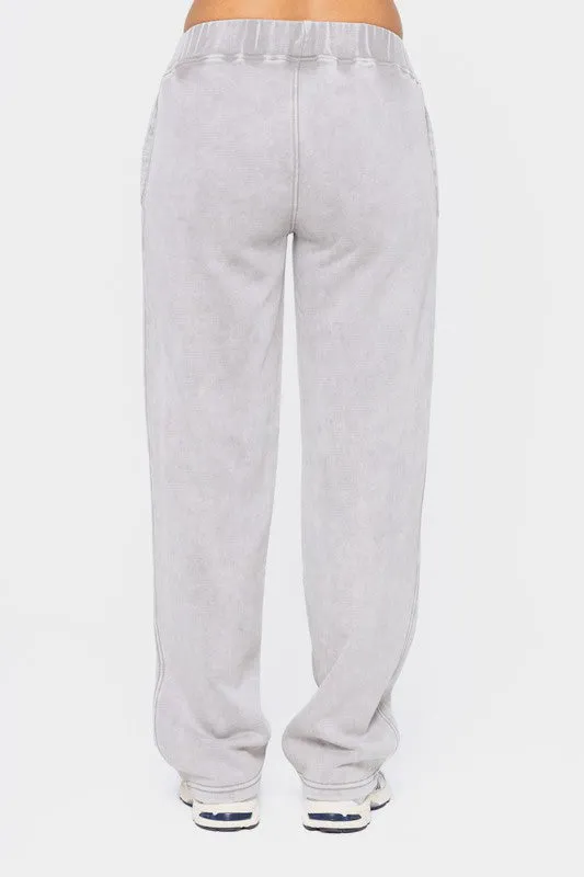 Mono B Elastic Waist Fleece Pants with Pockets - Light Gray