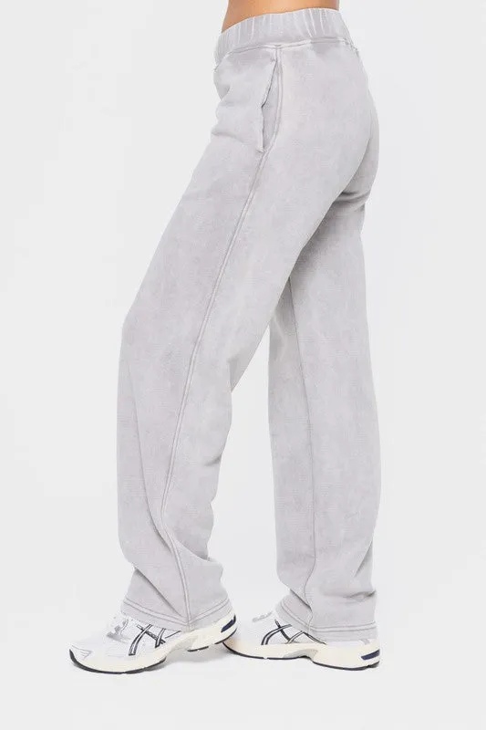 Mono B Elastic Waist Fleece Pants with Pockets - Light Gray