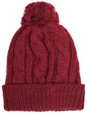 Montana Cable Knit Bobble Hat in Oxblood