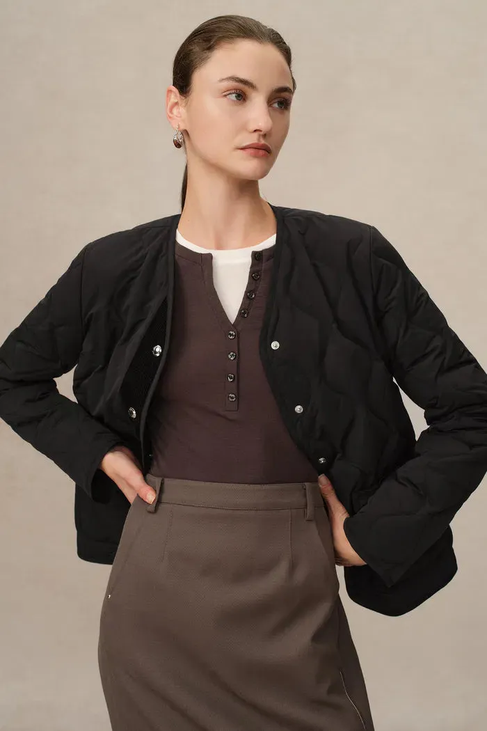 Olivia Black Cropped Lightweight Puffer Jacket in High-Density Water-Repellent Fabric