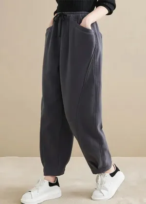 Pockets Elastic Waist Fleece Crop Pants