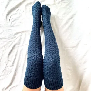 Preppy Style Solid Color Thigh High Textured Knit Socks